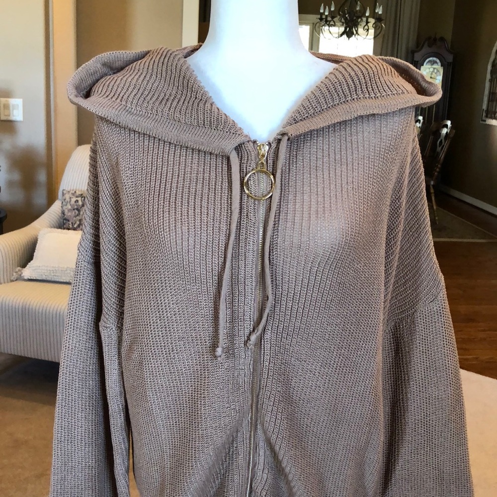 Oversized front zipper knitted hoodie sweater - Picture 6 of 16